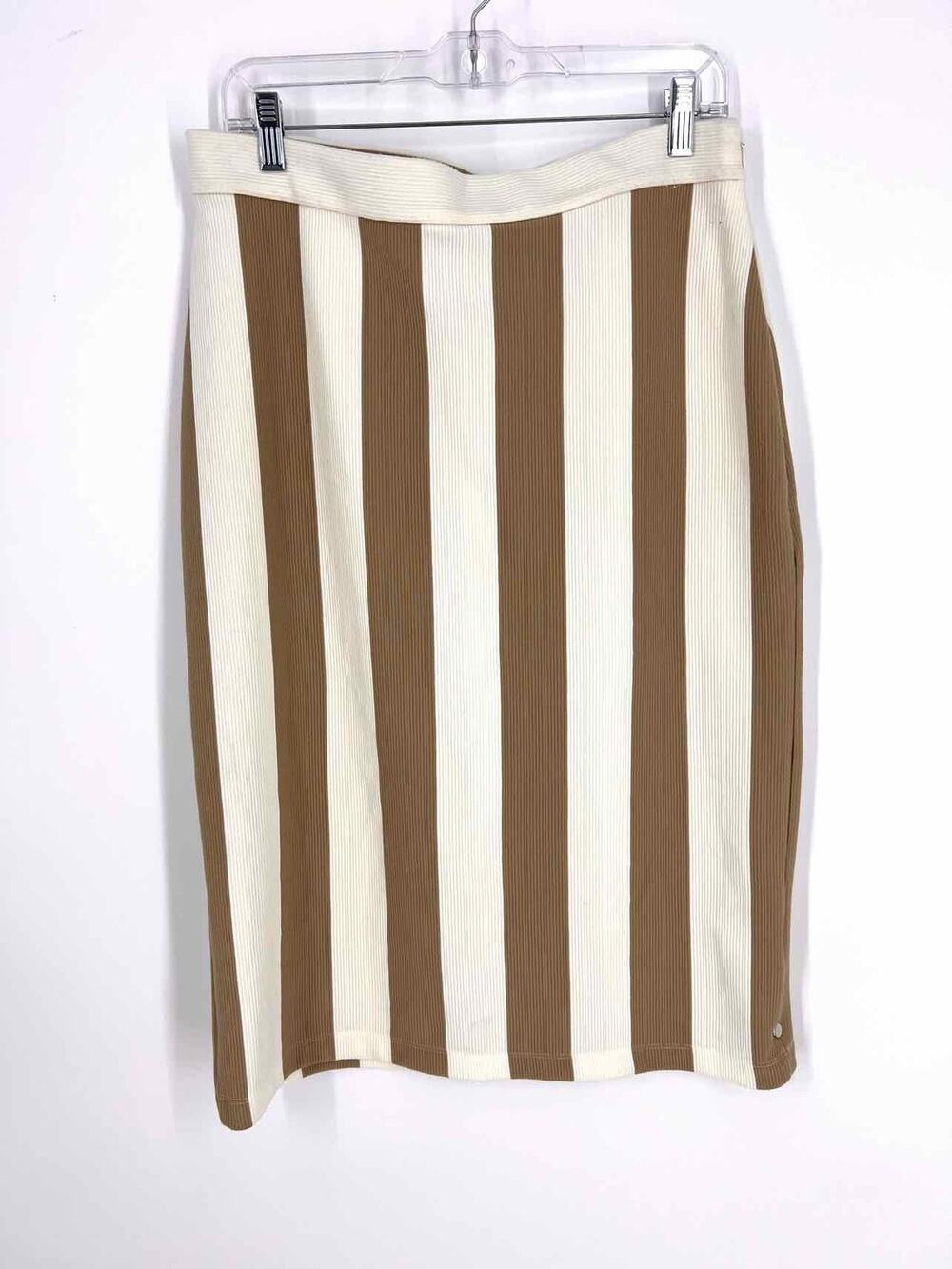 Club Monaco Size L White/Brown Stripe Ribbed NEW Designer Skirt